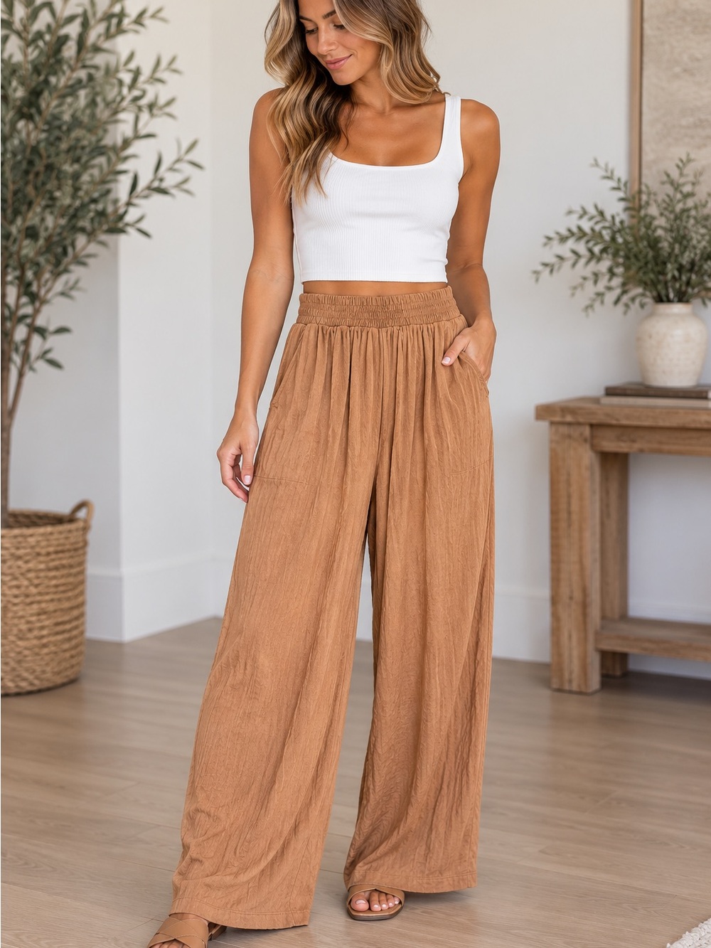 Free People FP Beach Wide Leg Pants Tan Brown Size Medium